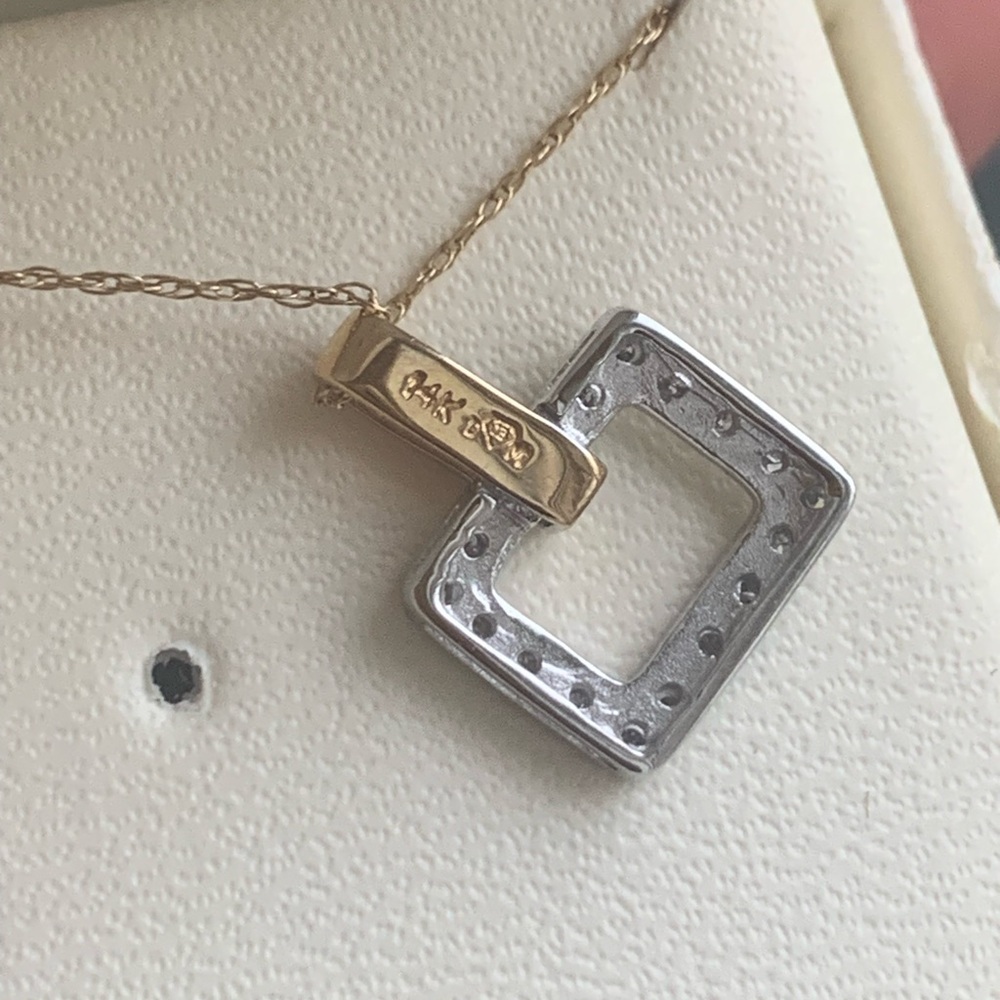 14kt Gold Square Diamond Pendant Necklace - Picture 4 of 7